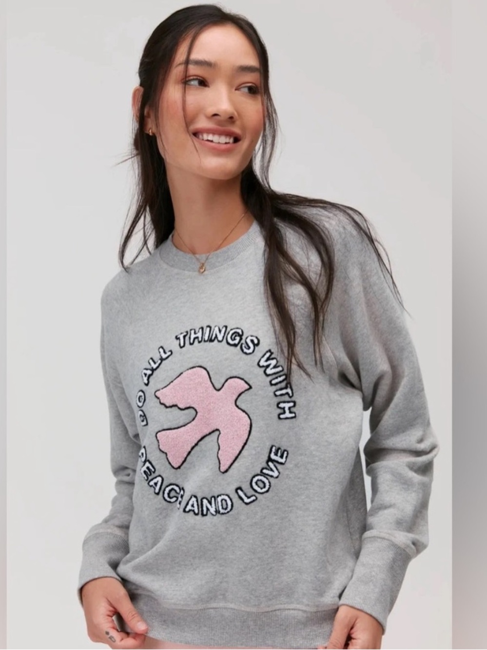 Spiritual Gangster Crewneck Sweatshirt Peace and Move Dove Graphic in Gray XS